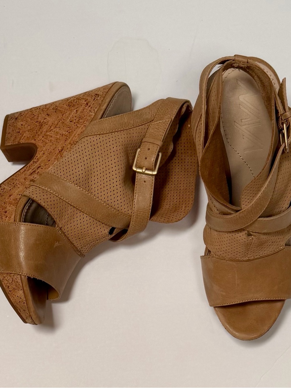 Women's Naya Tan Cork Wedge Sandals with Adjustable Buckle - Anthropologie